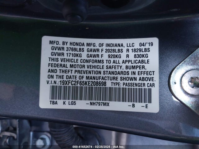 Honda Civic Lx 2019 19XFC2F65KE208698 Image 9