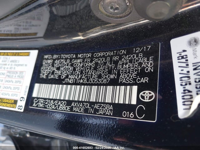 JTNB11HK8J3053087 Toyota CAMRY SE