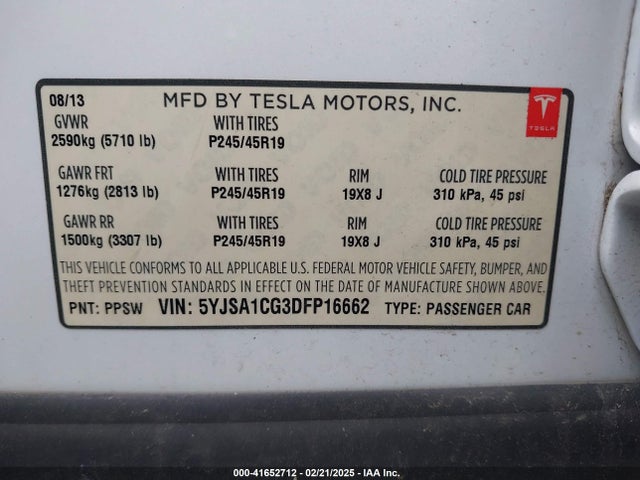 2013 TESLA MODEL S 5YJSA1CG3DFP16662 Photo 8