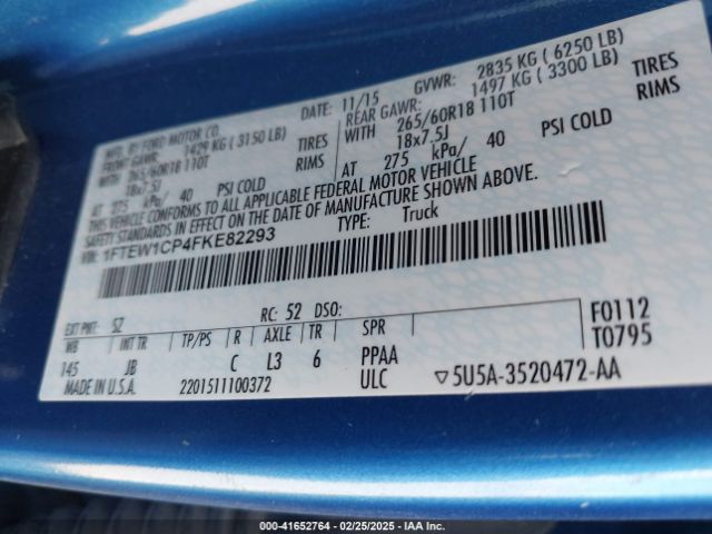 1FTEW1CP4FKE82293 Ford F-150 Xlt