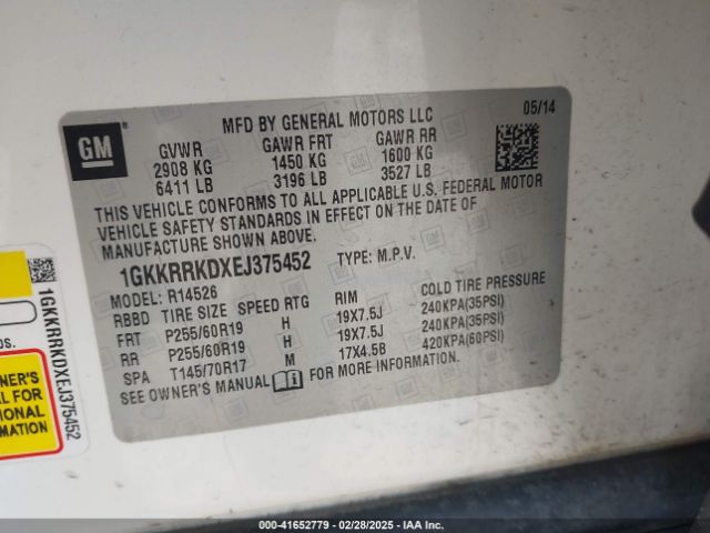 1GKKRRKDXEJ375452 GMC Acadia Slt-1