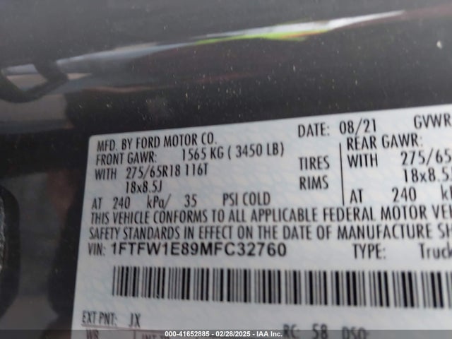 1FTFW1E89MFC32760 Ford F-150 Xlt