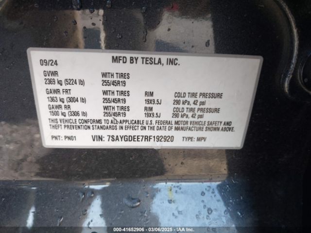 7SAYGDEE7RF192920 Tesla Model Y Long Range Dual Motor All-wheel Drive