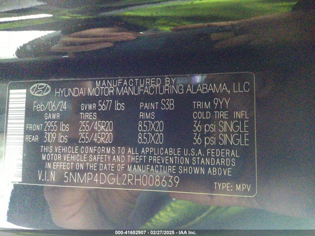 5NMP4DGL2RH008639 Hyundai Santa Fe Limited
