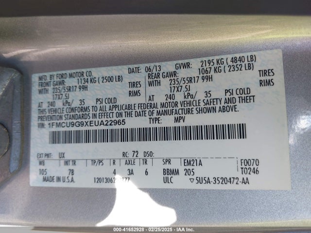 1FMCU9G9XEUA22965 Ford ESCAPE SE