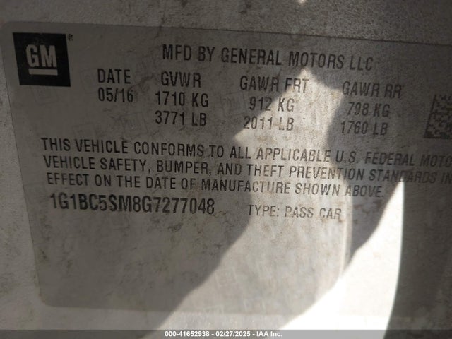 1G1BC5SM8G7277048 Chevrolet Cruze Ls Auto