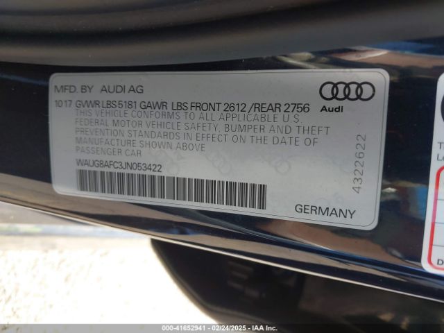 WAUG8AFC3JN053422 Audi A6 2.0t Premium