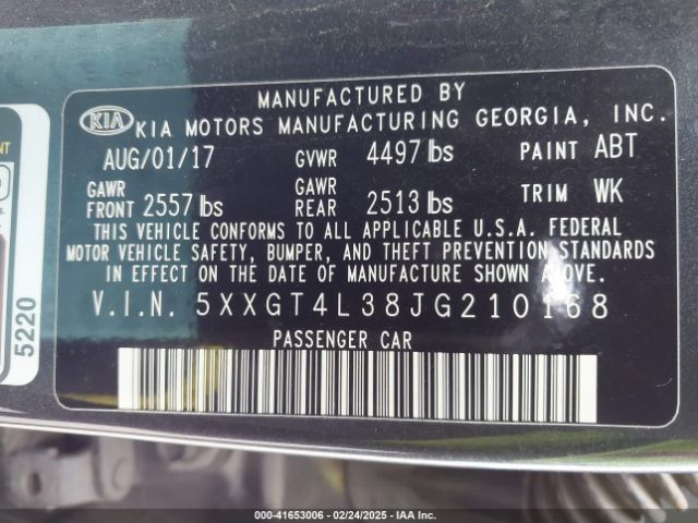 5XXGT4L38JG210168 KIA Optima S