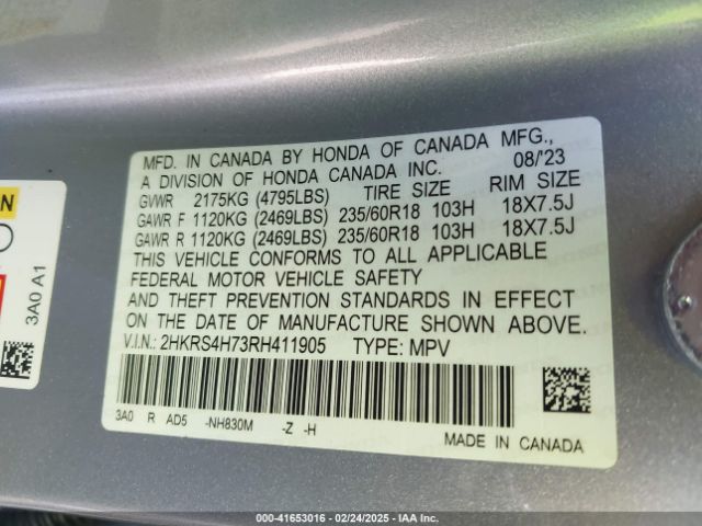 2HKRS4H73RH411905 Honda Cr-v Ex-l Awd