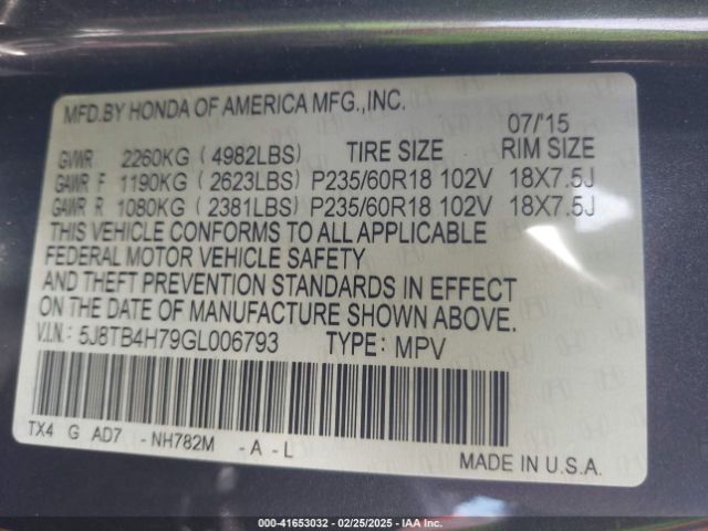 5J8TB4H79GL006793 Acura Rdx Advance Package