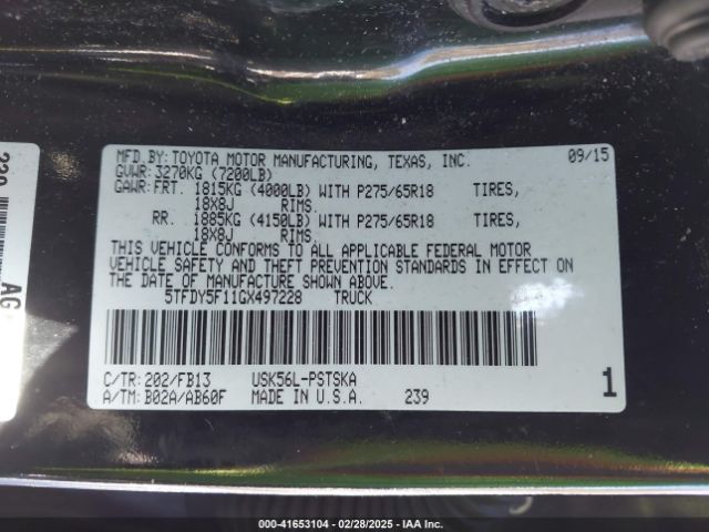 5TFDY5F11GX497228 Toyota Tundra Sr5 5.7l V8
