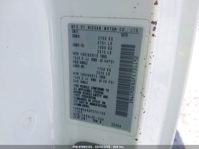 3N6CM0KN5FK731192 Nissan Nv200 S