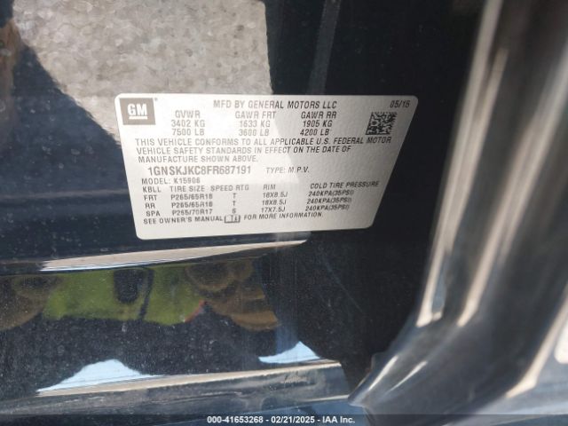 1GNSKJKC8FR687191 Chevrolet Suburban 1500 Lt