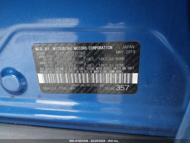 2019 MITSUBISHI OUTLANDER SPORT JA4AP3AU7KU032288 Photo 8