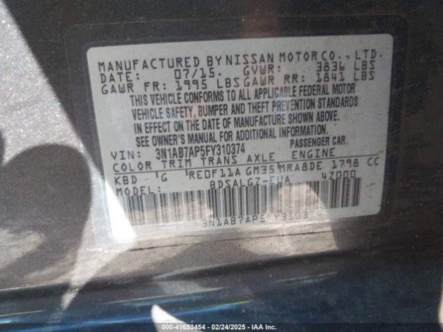 3N1AB7AP5FY310374 Nissan SENTRA SL