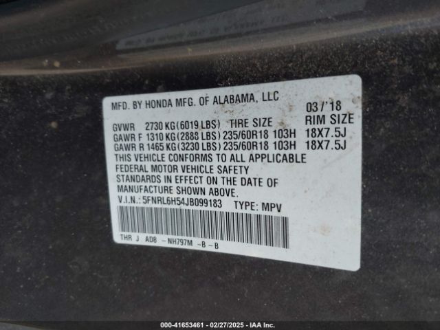 5FNRL6H54JB099183 Honda ODYSSEY EX