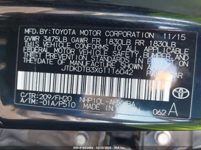 JTDKDTB3XG1116042 Toyota Prius C One