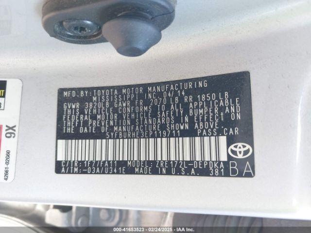 5YFBURHE3EP119711 Toyota COROLLA L