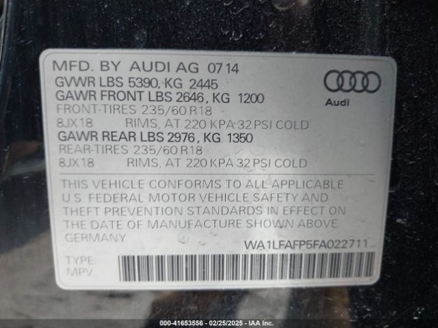 WA1LFAFP5FA022711 Audi Q5 2.0t Premium