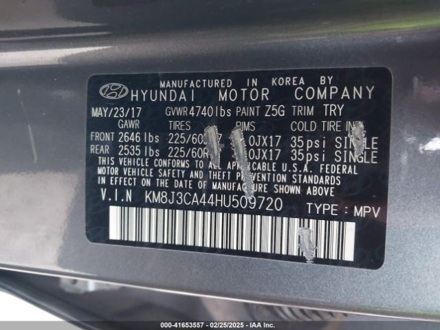 KM8J3CA44HU509720 Hyundai Tucson Se Plus