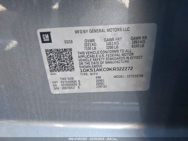 1GKS1AKC0KR322272 GMC YUKON SLE