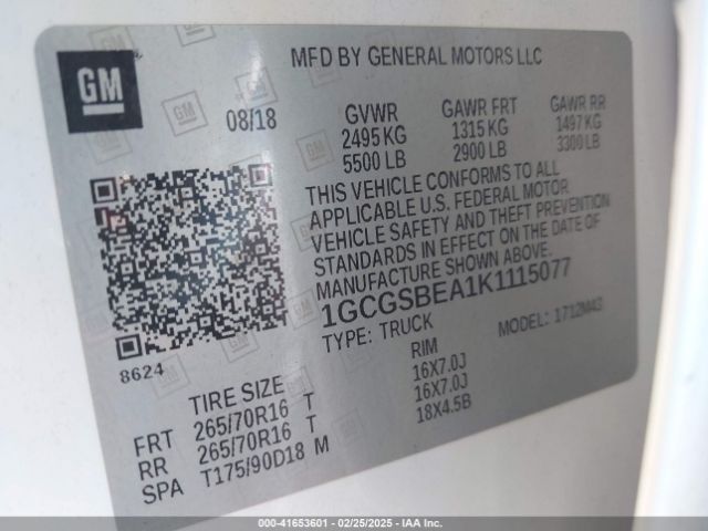 1GCGSBEA1K1115077 Chevrolet Colorado Wt