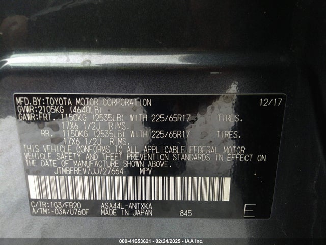 JTMBFREV7JJ727664 Toyota RAV4 LE