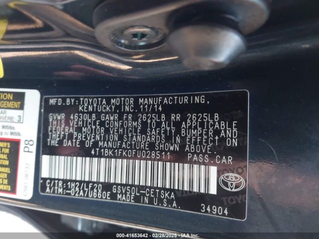 4T1BK1FK0FU028511 Toyota Camry Xse V6