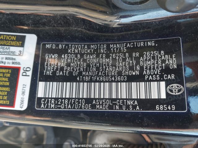 4T1BF1FK8GU543603 Toyota CAMRY LE
