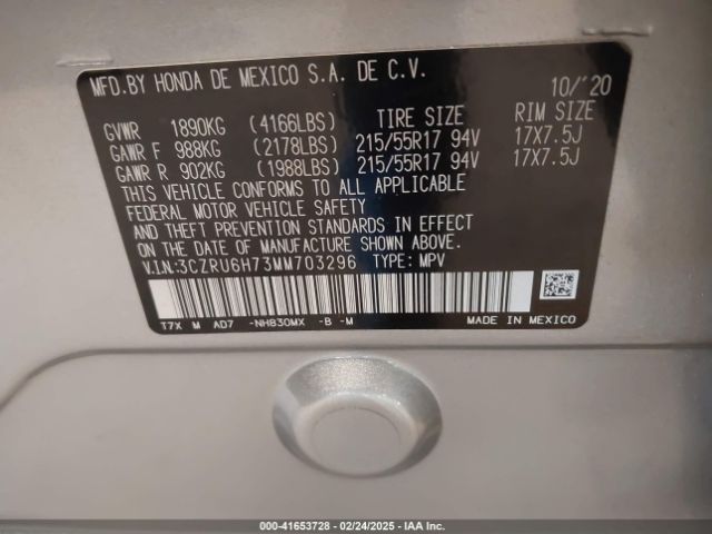 3CZRU6H73MM703296 Honda Hr-v Awd Ex-l