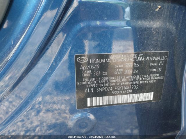 5NPD74LF5KH487903 Hyundai ELANTRA SE