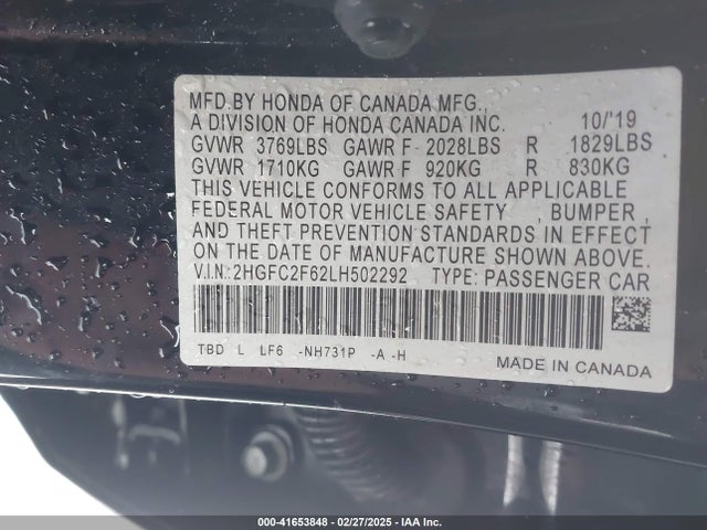 Honda Civic Lx 2020 2HGFC2F62LH502292 Image 9