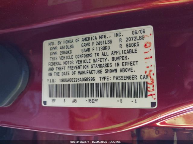 2006 ACURA TL 19UUA66226A058996 Photo 8