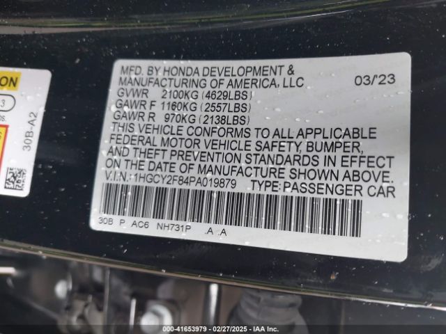 1HGCY2F84PA019879 Honda Accord Hybrid Touring