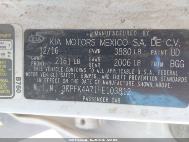 3KPFK4A71HE103812 KIA FORTE LX