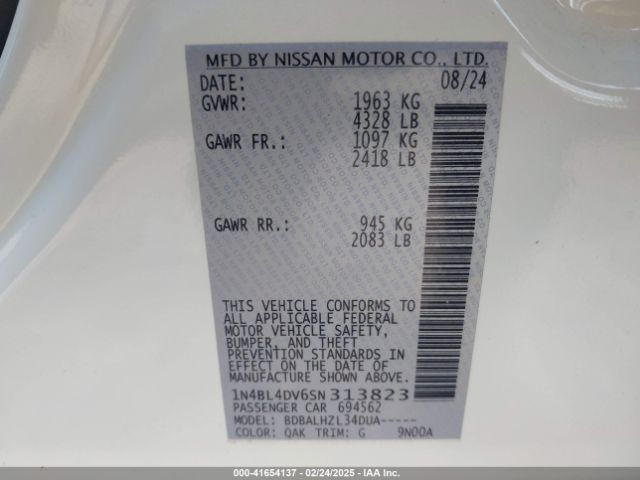 1N4BL4DV6SN313823 Nissan Altima Sv Fwd