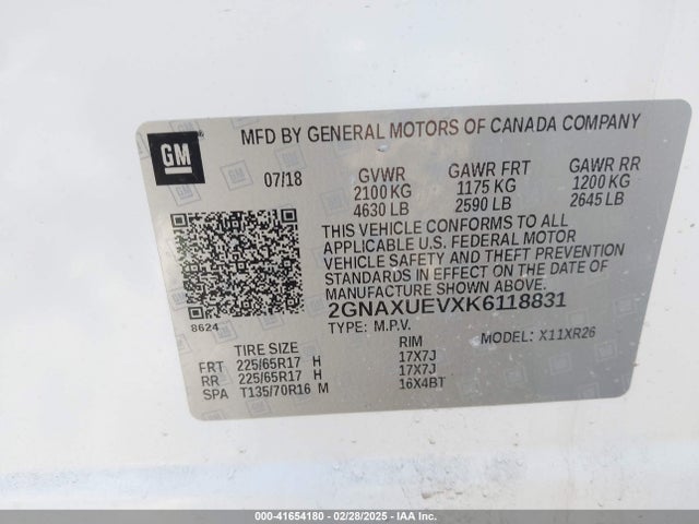 2GNAXUEVXK6118831 Chevrolet EQUINOX LT