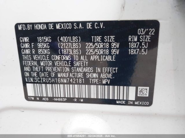 3CZRU5H16NM742181 Honda Hr-v 2wd Sport