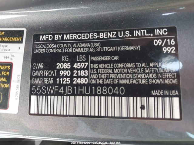 55SWF4JB1HU188040 Mercedes-Benz C 300 Luxury/sport