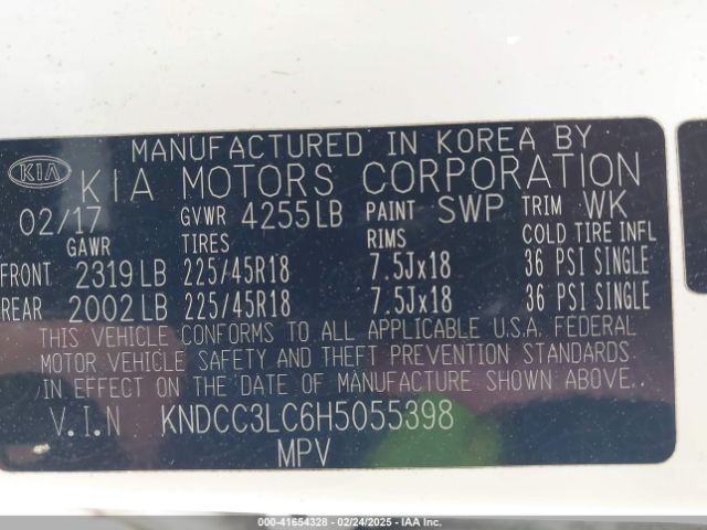 KNDCC3LC6H5055398 KIA NIRO EX