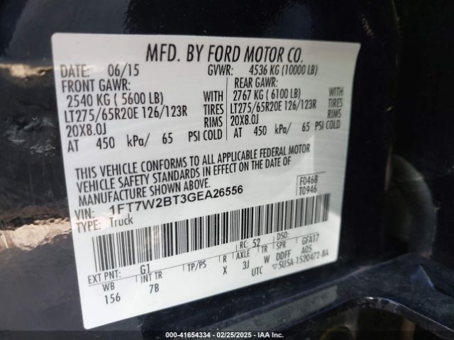 1FT7W2BT3GEA26556 Ford F-250 Lariat