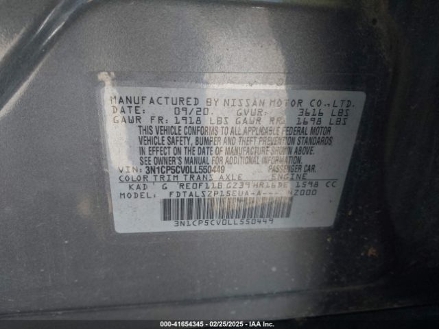 3N1CP5CV0LL550449 Nissan Kicks Sv Xtronic Cvt