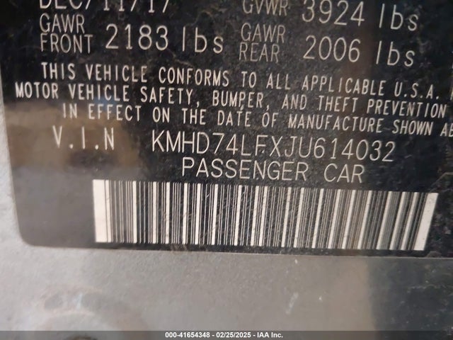 KMHD74LFXJU614032 Hyundai ELANTRA SE