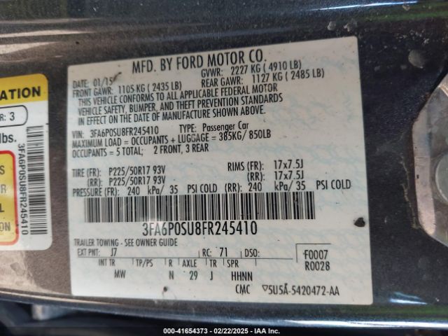 3FA6P0SU8FR245410 Ford Fusion Energi Titanium