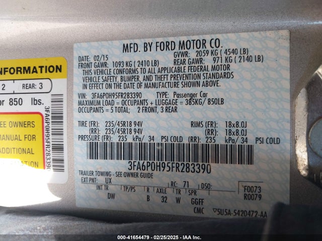 Ford FUSION SE 2015 3FA6P0H95FR283390 Image 9
