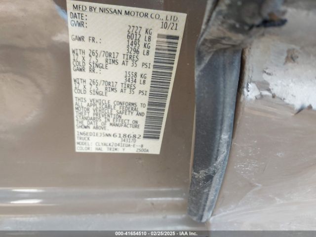 1N6ED1EJ5NN618682 Nissan Frontier Pro-x 4x2