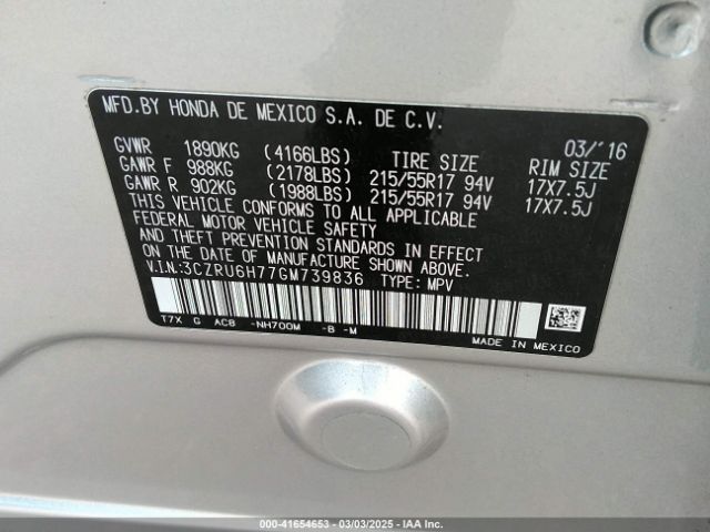 3CZRU6H77GM739836 Honda Hr-v Ex-l
