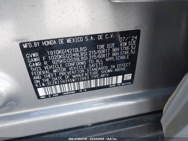3CZRZ1H34SM712863 Honda Hr-v 2wd Lx