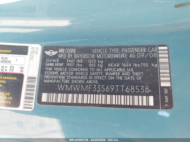 2009 MINI COOPER WMWMF33569TT68538 Photo 8