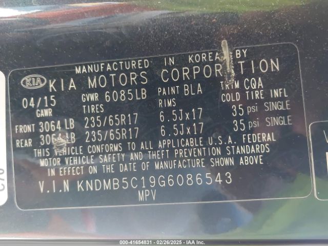 KNDMB5C19G6086543 KIA SEDONA LX